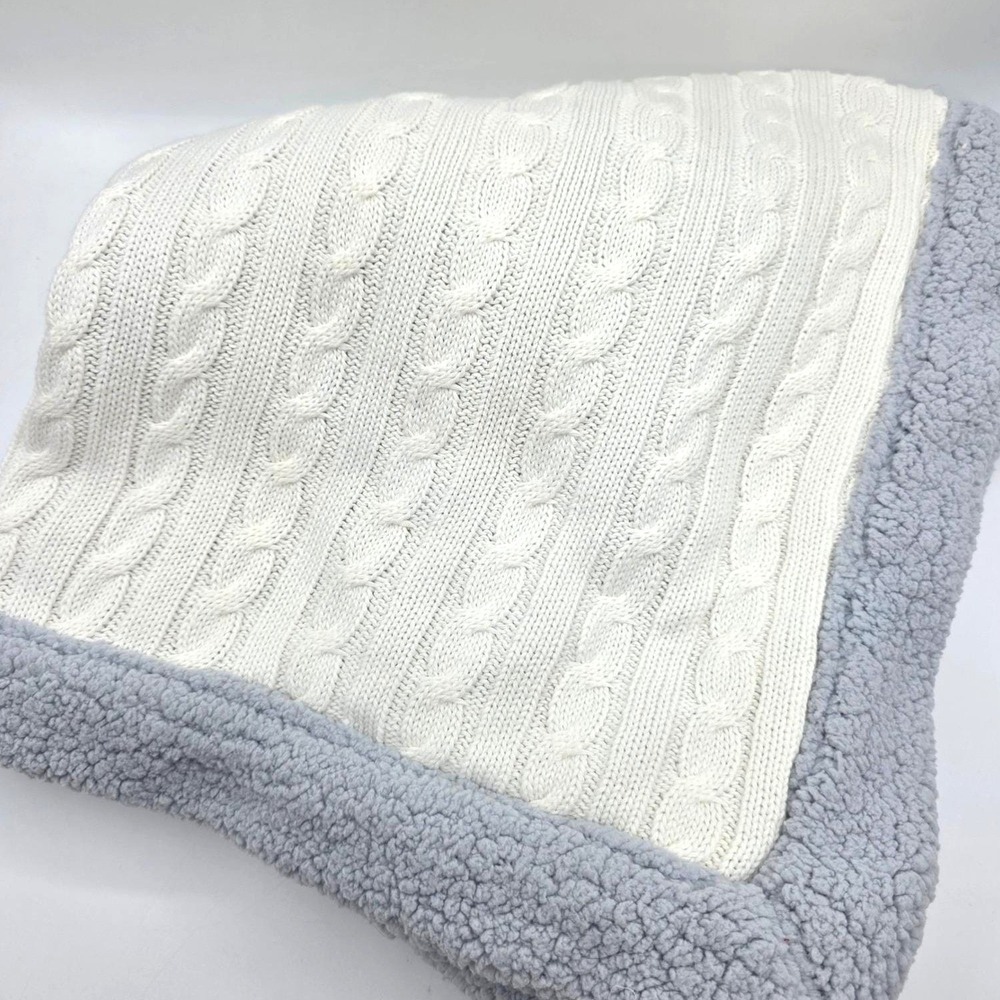Circo Baby Blanket Cream Cable Knit Grey Sherpa Faux Shearling Lining Neutral